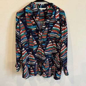 SOFT SURROUNDINGS Multicolor Sailboat Button-Up Long Sleeve Petite Large Cupro